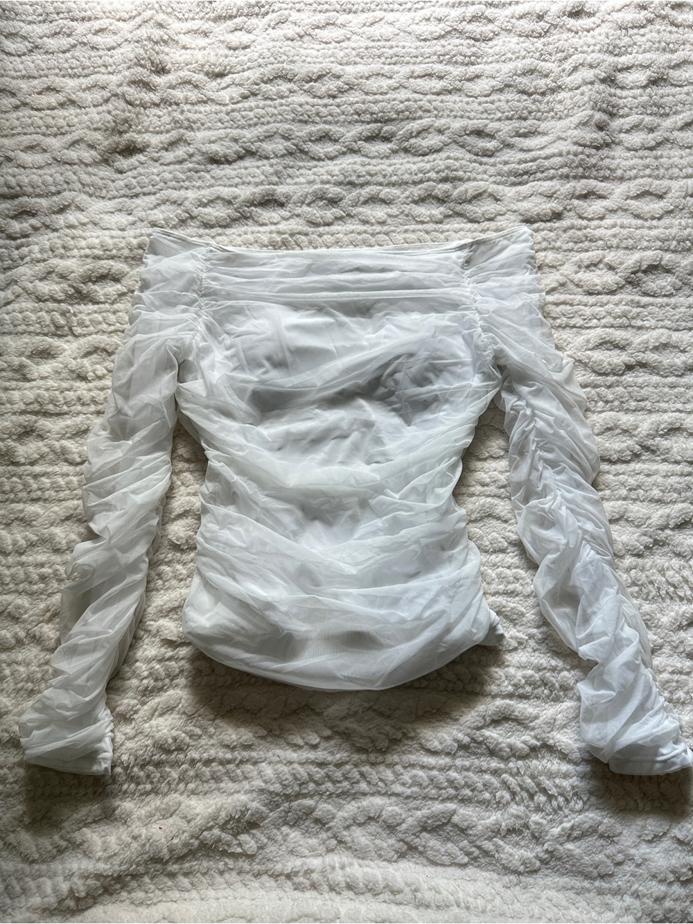 White Sheer Ruched Off-Shoulder Top